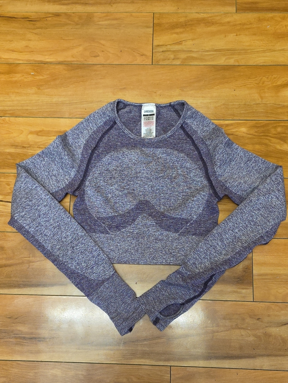 Gymshark Flex Sports Long Sleeve Cutout Crop Top Purple Marl Size Small